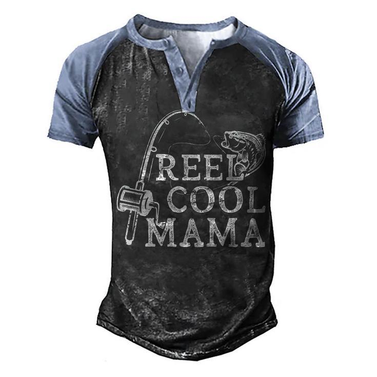 Retro Reel Cool Mama Fishing Fisher  Men's Henley Raglan T-Shirt