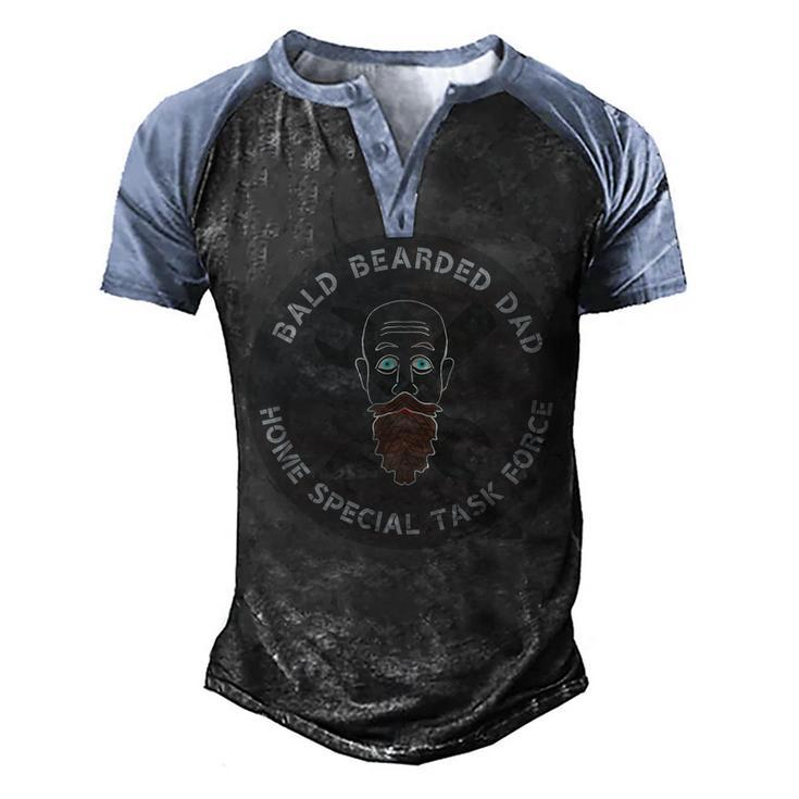 Handy Dad With Bald Bearded Dad Tools And Us Flag Men's Henley Raglan T-Shirt
