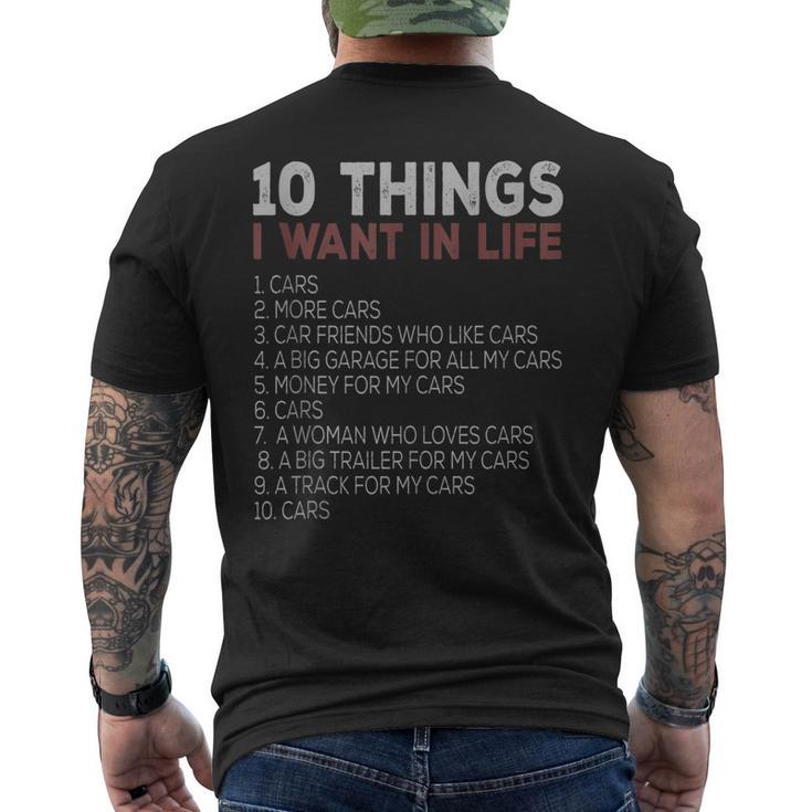 10 Things I Want In My Life Cars More Cars Car T   Mens Back Print T-shirt