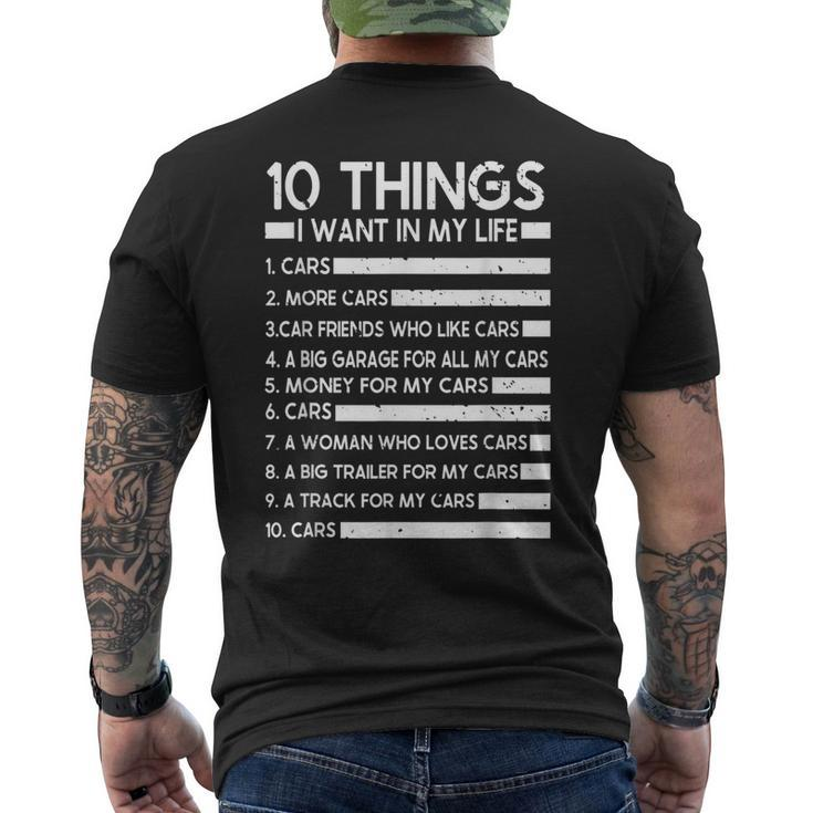 10 Things I Want In My Life Cars More Cars Car Men's T-shirt Back Print
