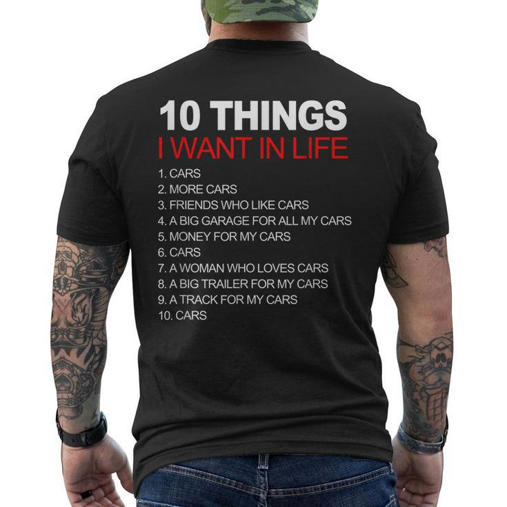 10 Things I Want In My Life Cars And More Cars Men's T-shirt Back Print