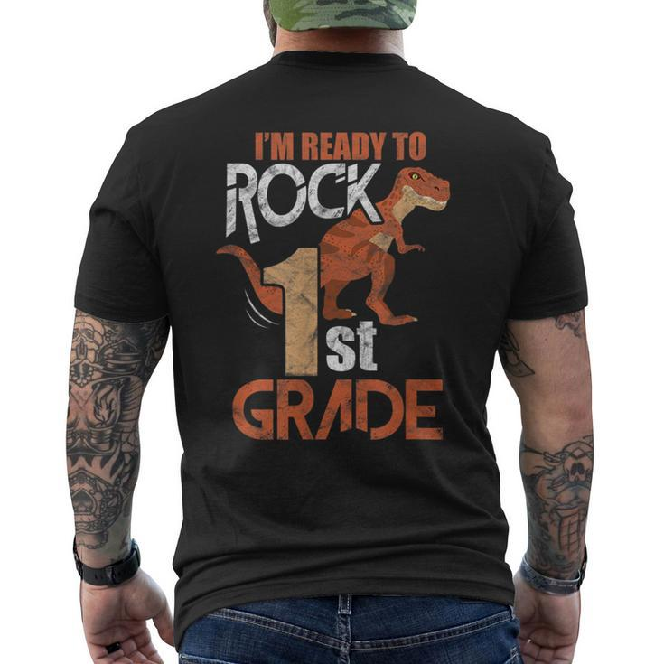 1St Grade Back To School Funny Im Ready To Rock Dinosaur Dinosaur Funny Gifts Mens Back Print T-shirt