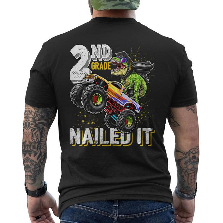 2Nd Grade Nailed It Dinosaur Monster Truck Graduation Cap Men's Back Print T-shirt