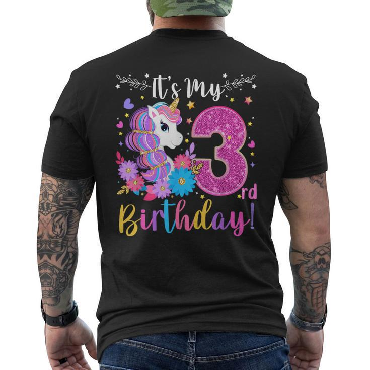 3 Year Old Its My 3Rd Birthday Cute Unicorn Kids Girls Ns  Mens Back Print T-shirt