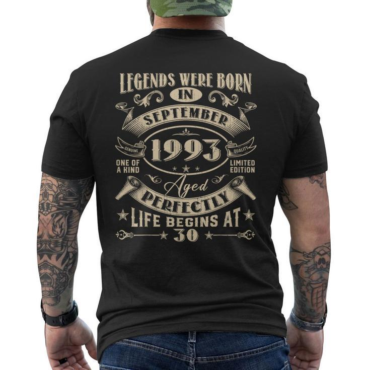 30Th Birthday 30 Years Old Legends Born September 1993 Men's T-shirt Back Print