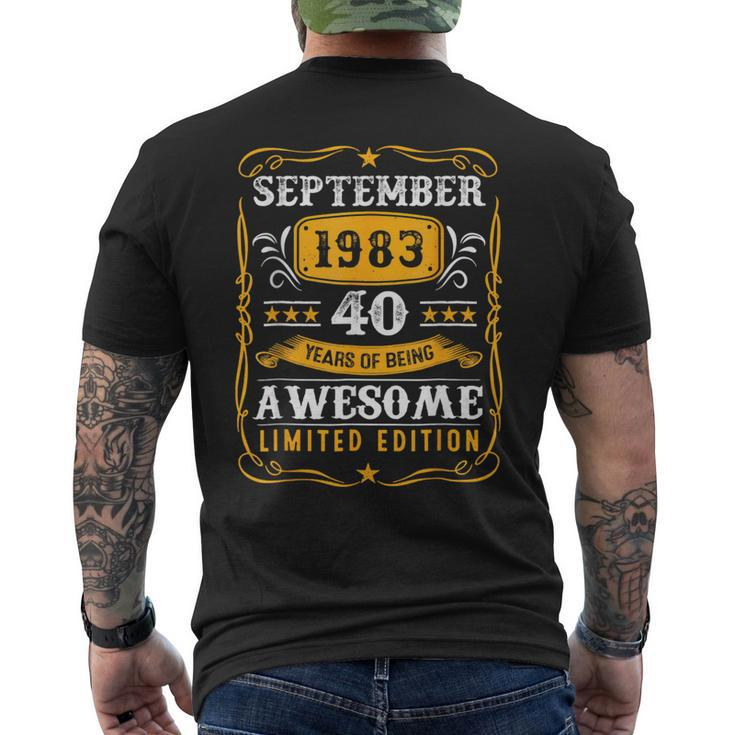 40Th Birthday Decoration September 1983 40 Years Old Men's T-shirt Back Print