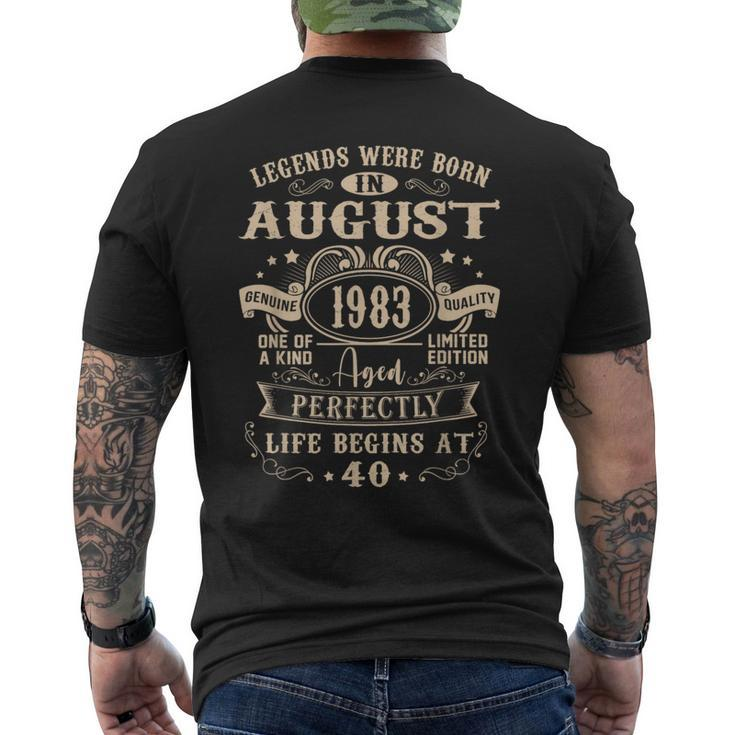 40Th Birthday Gift 40 Years Old Legends Born August 1983  Mens Back Print T-shirt