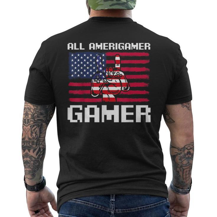 4Th Of July Boys Kids Men All American Gamer Flag Merica  Mens Back Print T-shirt