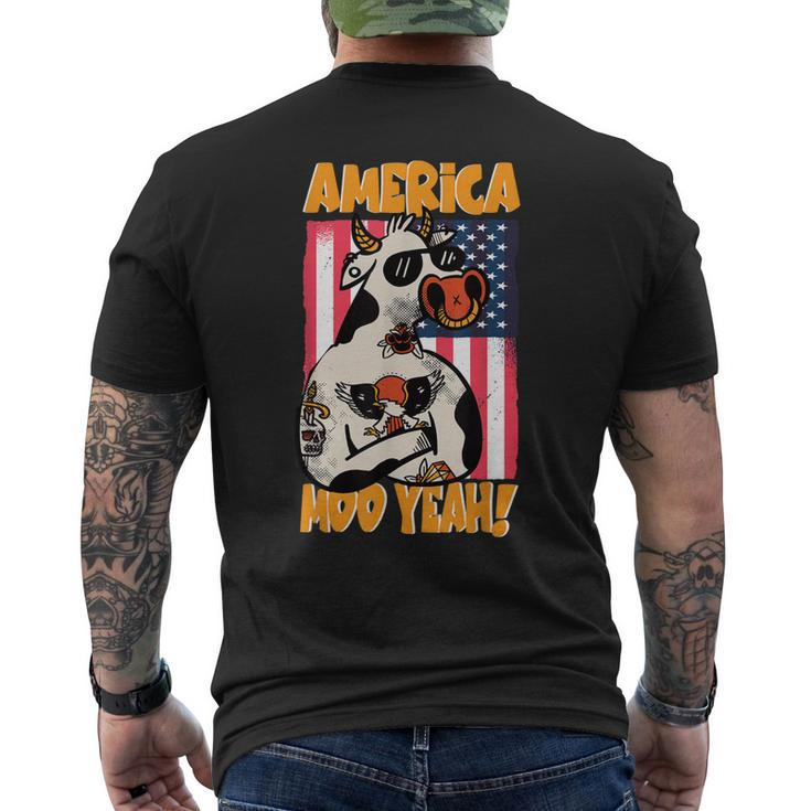 4Th Of July Cow America Moo Yeah American Flag Patriotic Usa Mens Back Print T-shirt