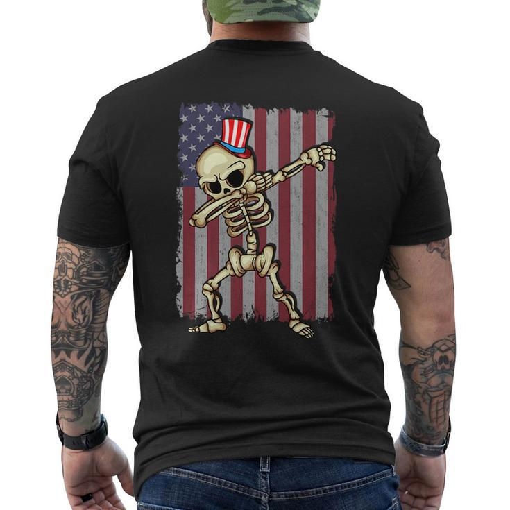 4Th Of July Dabbing Skeleton American Flag Dabbing   Mens Back Print T-shirt