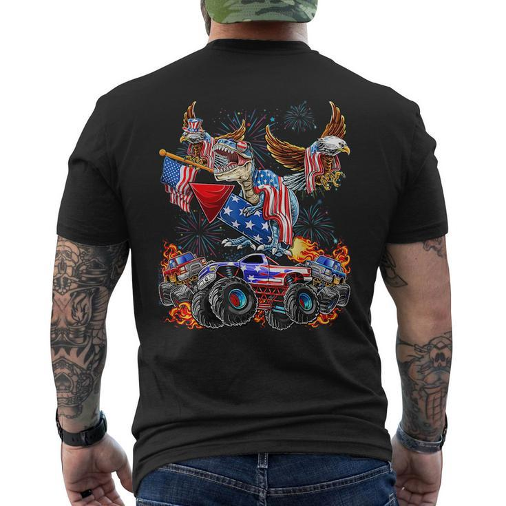 4Th Of July Dinosaur Monster Truck Bald Eagle American Flag  Mens Back Print T-shirt