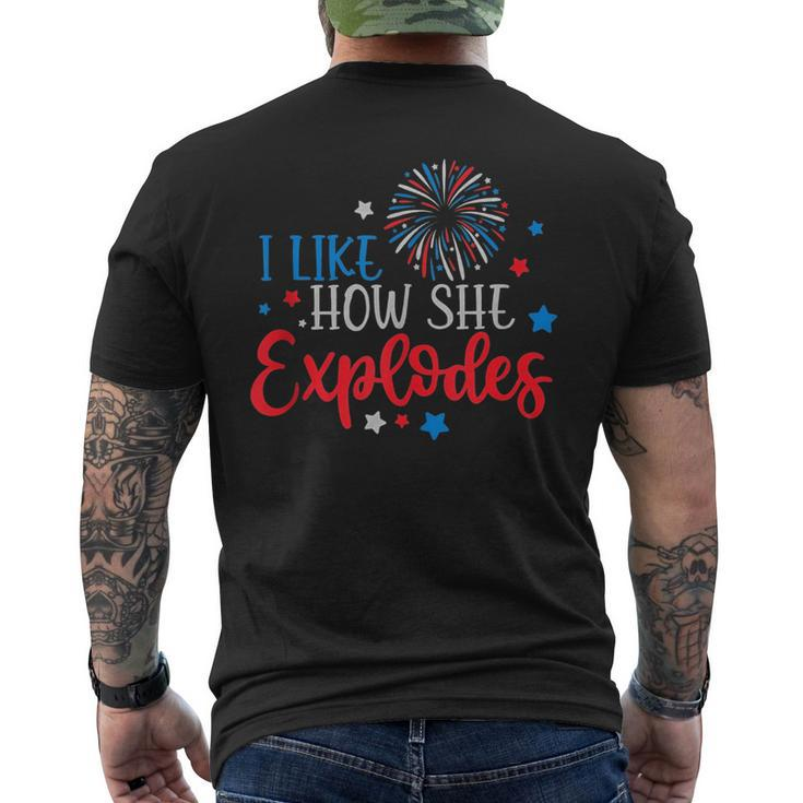 4Th Of July I Like How She Explodes Fireworks Funny Couple  Mens Back Print T-shirt