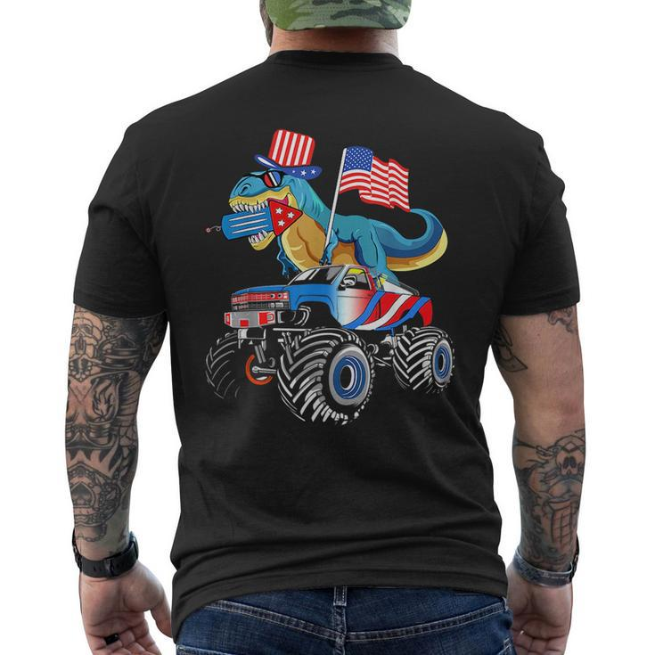 4Th Of July Kids Boys Dinosaur Firework American Flag Usa  Mens Back Print T-shirt