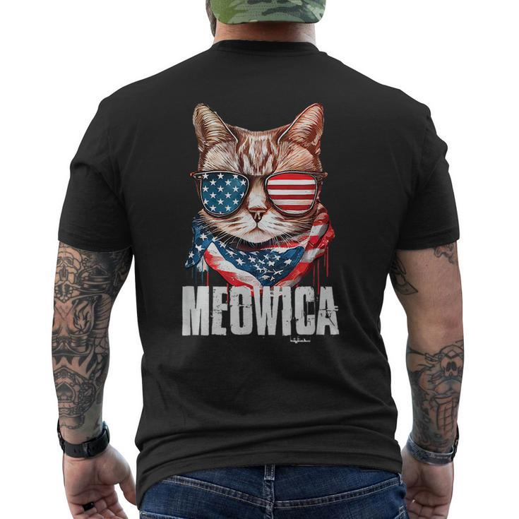 4Th Of July  Meowica American Flag Cat   Mens Back Print T-shirt