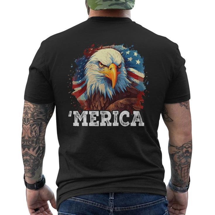 4Th Of July Merica Bald Eagle Usa Patriotic American Flag  Mens Back Print T-shirt