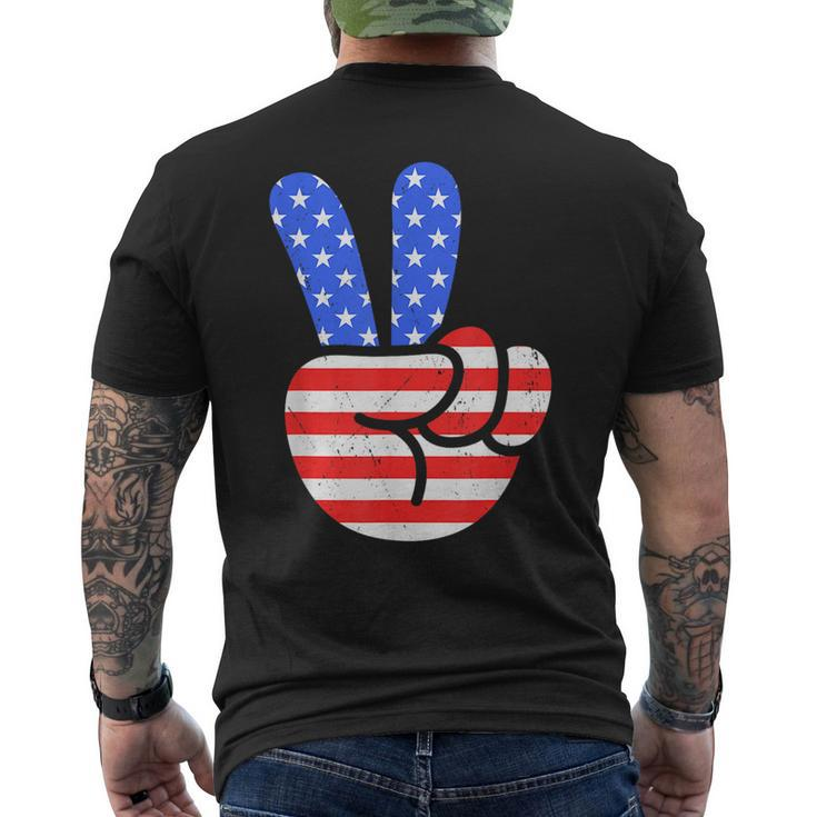 4Th Of July Peace Hand Vintage American Flag Patriotic Usa  Mens Back Print T-shirt