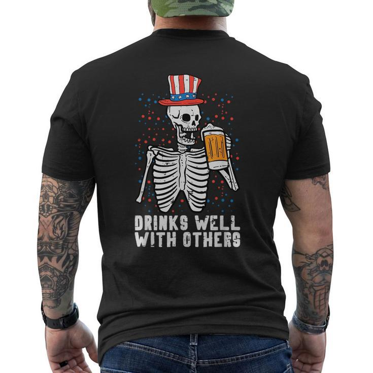 4Th Of July Skeleton American Flag Funny Patriotic Dad Men  Patriotic Funny Gifts Mens Back Print T-shirt