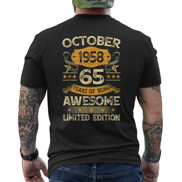 65Th Birthday Decoration October 1958 65 Years Old Men's T-shirt Back Print