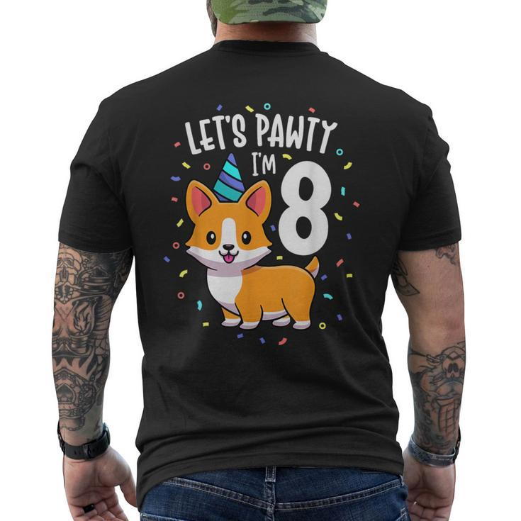 8 Years Old Corgi Dog Lover 8Th Birthday Party Outfit Kid Men's T-shirt Back Print