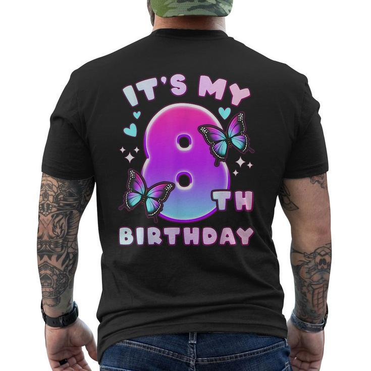 8Th Birthday Girl 8 Years Butterflies And Number 8  Mens Back Print T-shirt