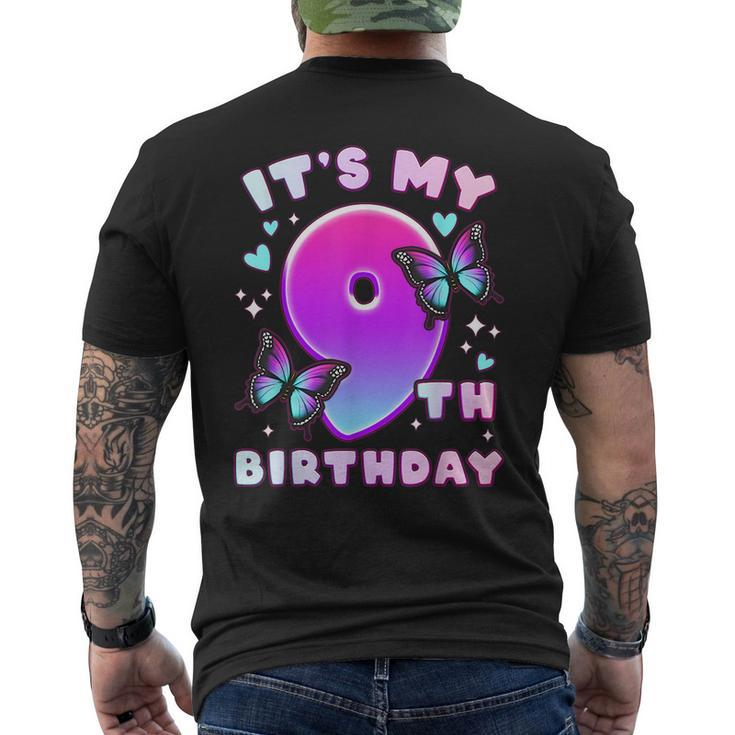 9Th Birthday Girl 9 Years Butterflies And Number 9  Mens Back Print T-shirt