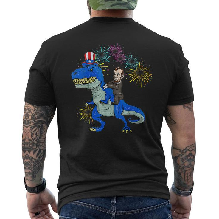Abe Lincoln Riding A Dinosaur  T Rex 4Th Of July Boys  Mens Back Print T-shirt