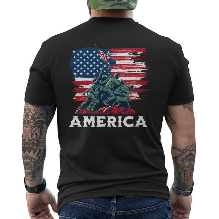 America Military Soldiers Veteran Usa Flag Mens Back Print T-shirt