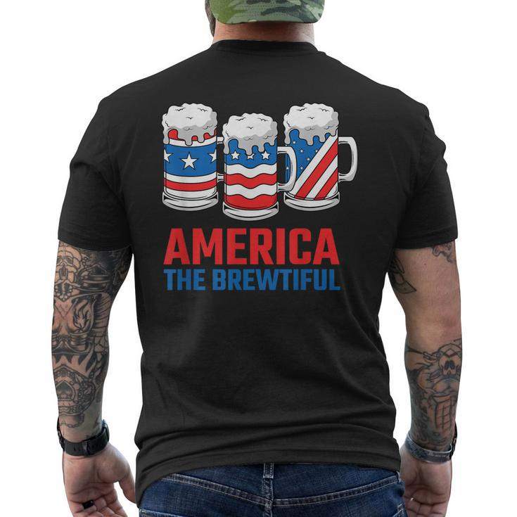 America The Brewtiful Funny July 4Th American Flag Patriotic  Mens Back Print T-shirt