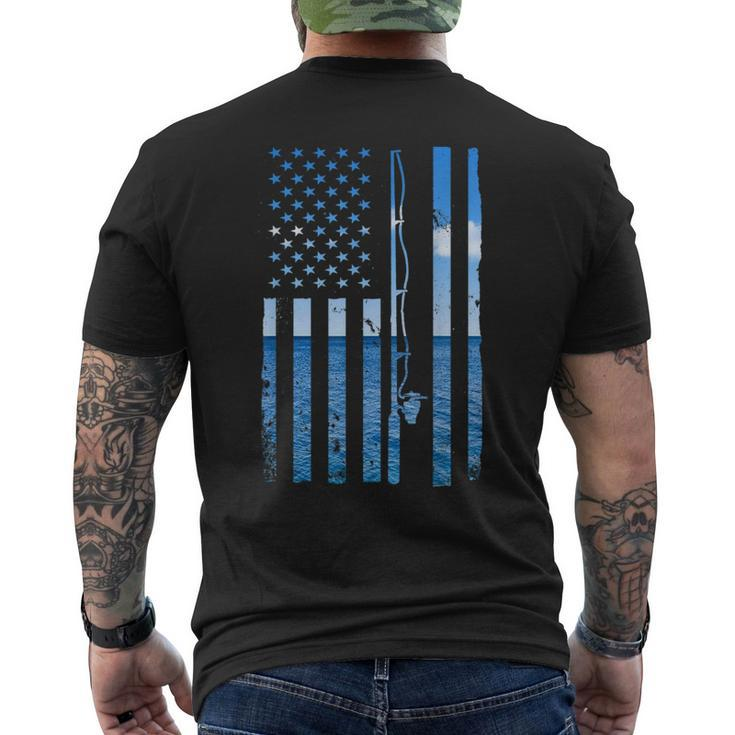 American Flag Fish Fisher Fisherman Bass Fishing Usa Men's T-shirt Back Print