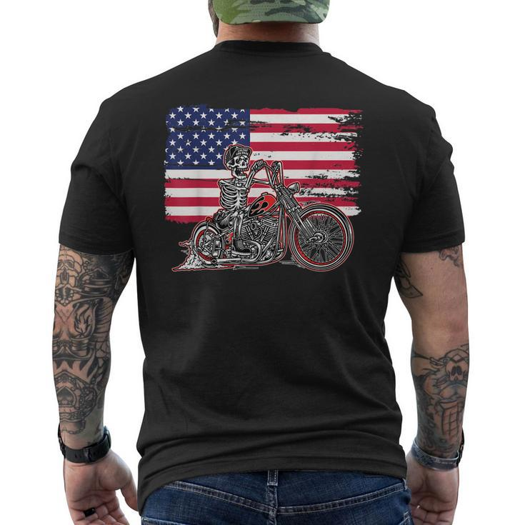 American Flag Motorcycle Skeleton Biker Bobber Chopper Rider Men's Back Print T-shirt