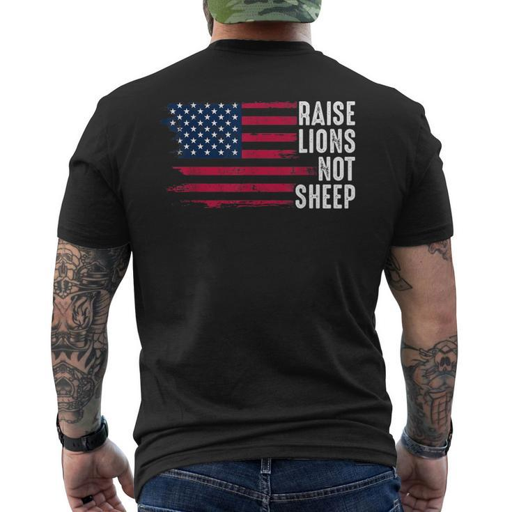 American Flag Patriot Raise Lions Not Sheep Patriotic Lion Men's Back Print T-shirt