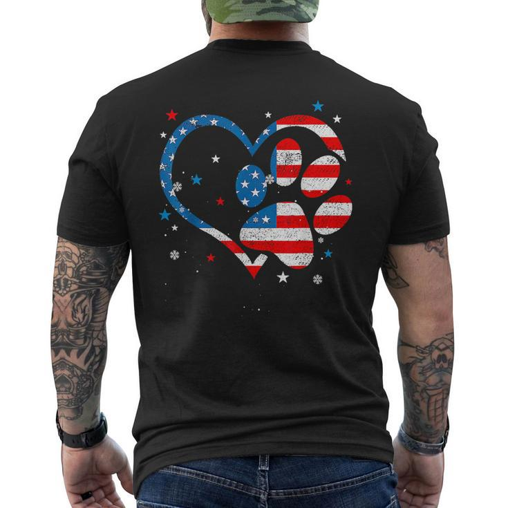 American Flag Patriotic Dog & Cat Paw Print 4Th Of July Men's Back Print T-shirt