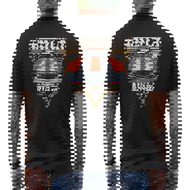 American Flag Vintage Muscle Car Hot Rod And Muscle Car Mens Back Print T-shirt