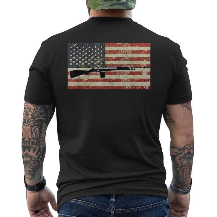 American Usa Flag M14 Gun Rifle 762 Army Military Firearm Men's Back Print T-shirt