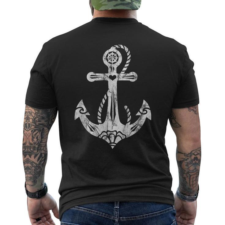 Anchor Symbol Sacred Rose Heart Tattoo Style  Mens Back Print T-shirt