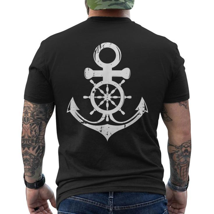 Anchor With Ship Sring Wheel Nautical Vintage Sailor  Mens Back Print T-shirt
