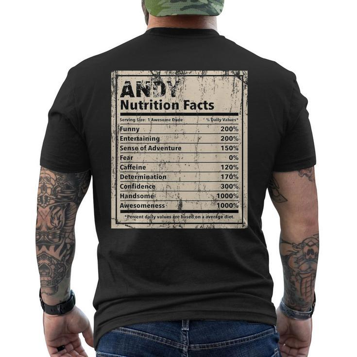 Andy Nutrition Facts Name Humor Nickname Sarcasm Men's T-shirt Back Print
