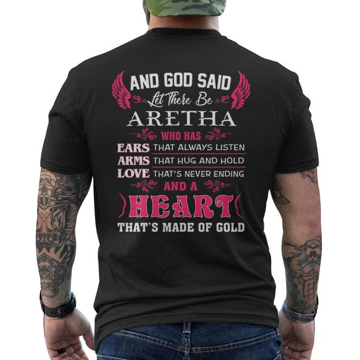 Aretha Name Gift And God Said Let There Be Aretha V2 Mens Back Print T-shirt