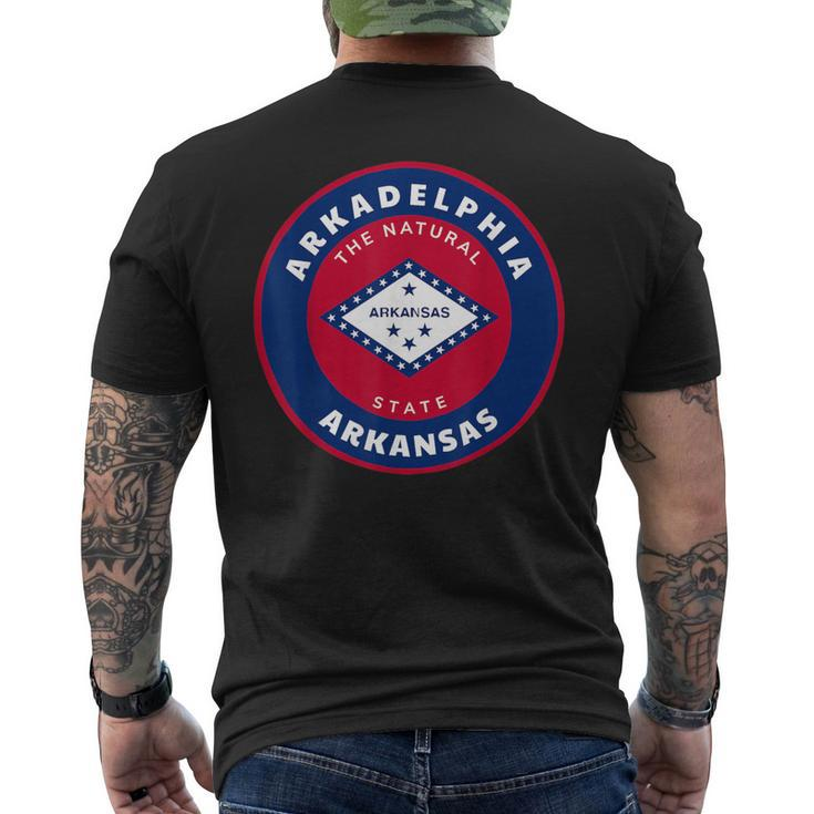 Arkadelphia Arkansas Ar Flag Badge Roundlet Souvenir Men's T-shirt Back Print