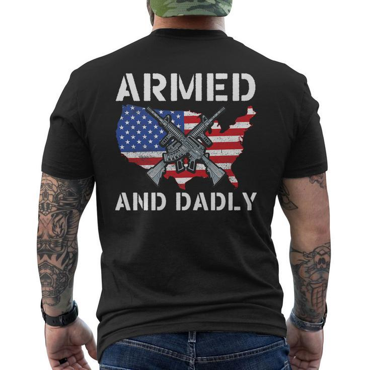 Armed And Dadly Fathers Day Pun Us Flag Deadly Dad Men's Back Print T-shirt