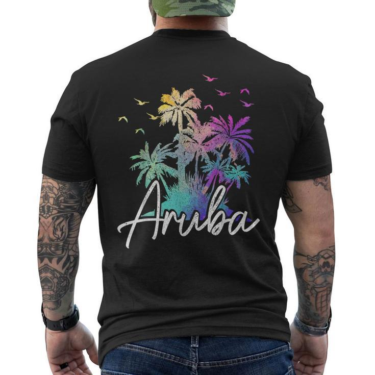 Aruba Beach Vintage Palm Trees Vacation  Aruba Funny Gifts Mens Back Print T-shirt