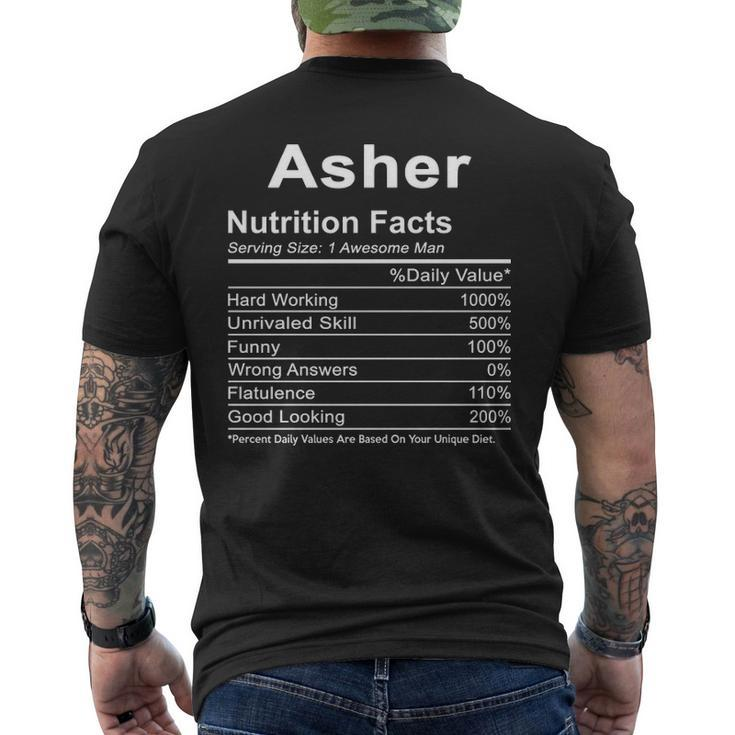 Asher Name Funny Gift Asher Nutrition Facts V2 Mens Back Print T-shirt