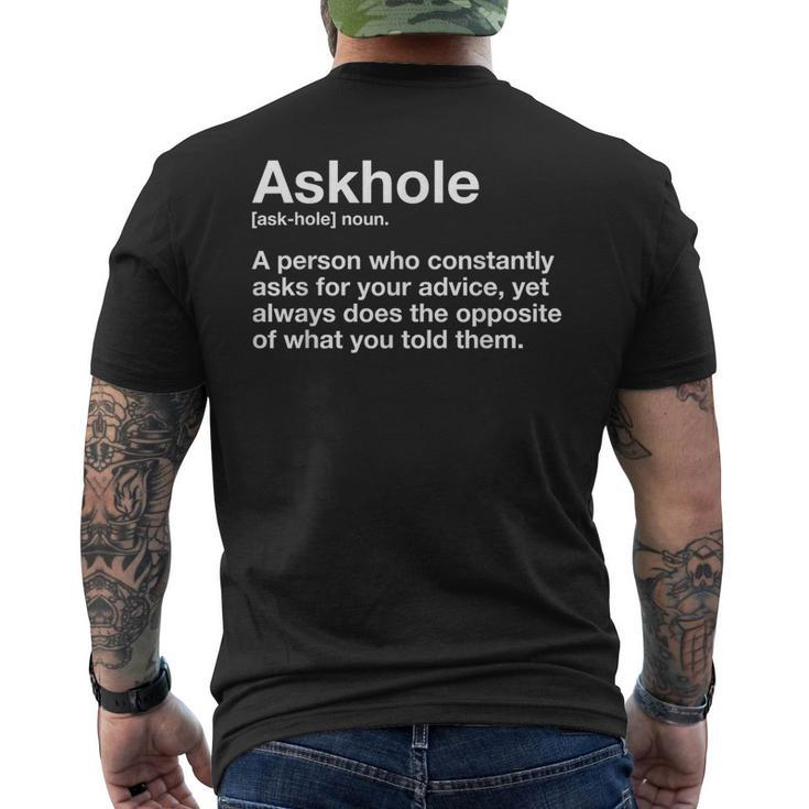 Askhole Definition Hilarious Gag Dictionary Adult Men's T-shirt Back Print