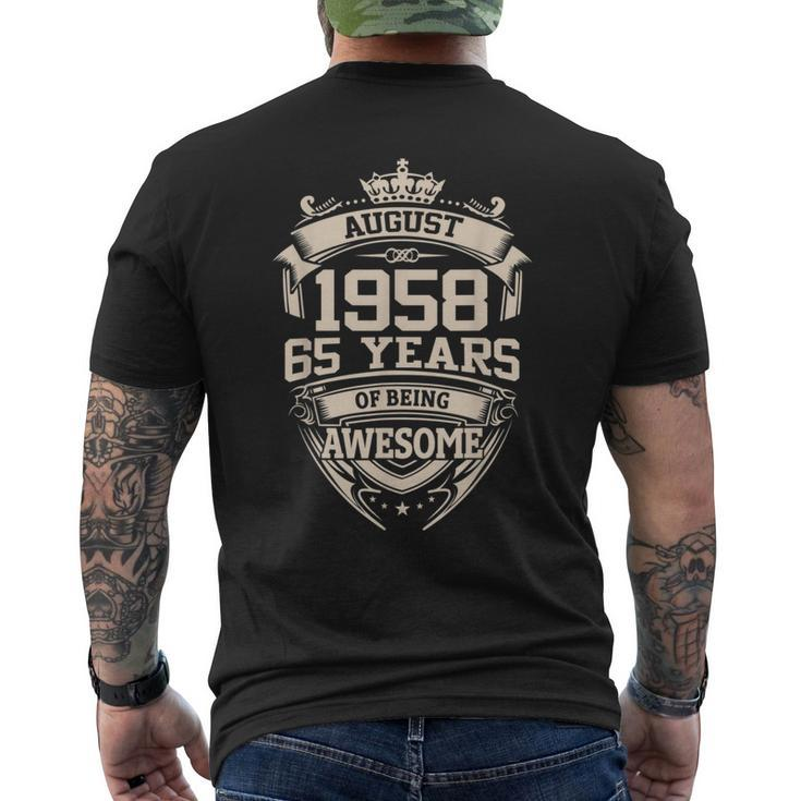 August 1958 65 Years Of Being Awesome 65Th Birthday  Mens Back Print T-shirt