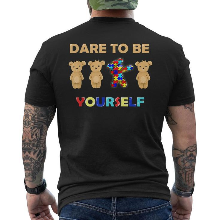 Autism Awareness Bear Dabbing Dare To Be Yourself  Mens Back Print T-shirt