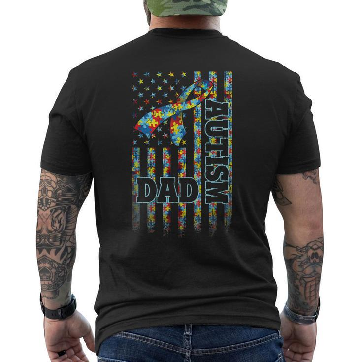 Autism Awareness Proud Autism Dad Vintage Us Flag Men's Back Print T-shirt