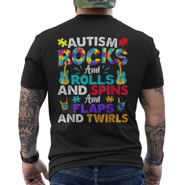 Autism Rocks And Rolls Autism Awareness Month Men's T-shirt Back Print
