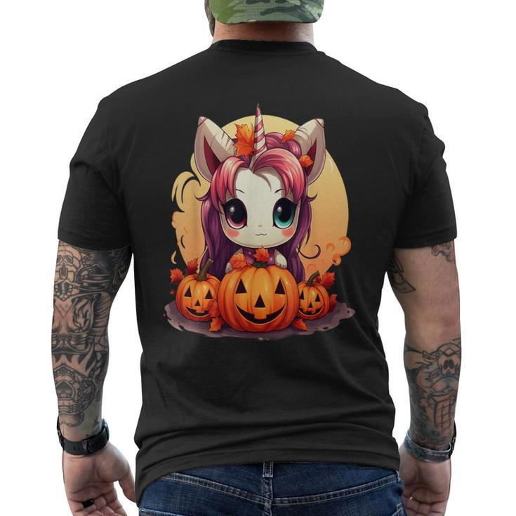 Autumn Halloween Costume Kawaii Pumpkin Unicorn Magic Men's T-shirt Back Print