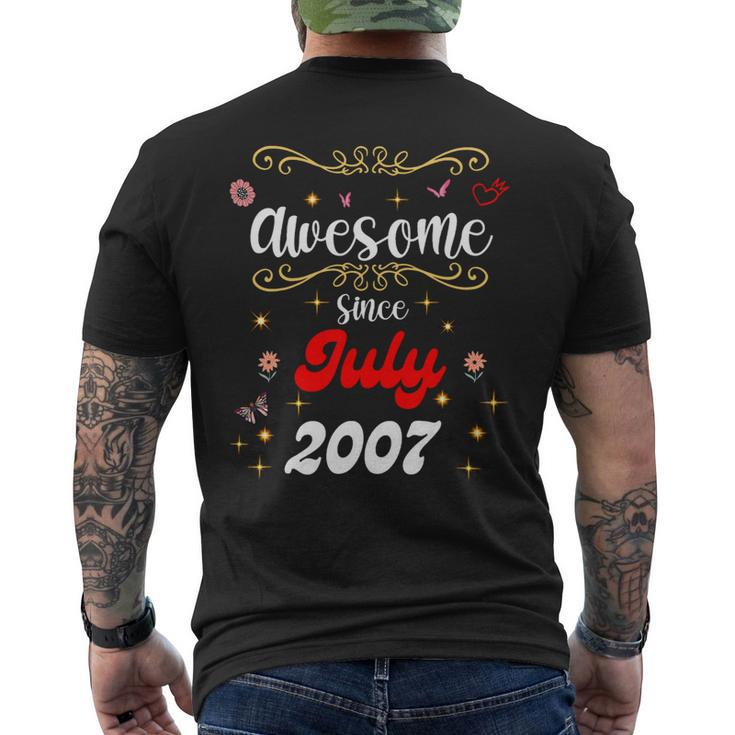 Awesome Since July 2007 Birthday Flowers Butterflies Mens Back Print T-shirt