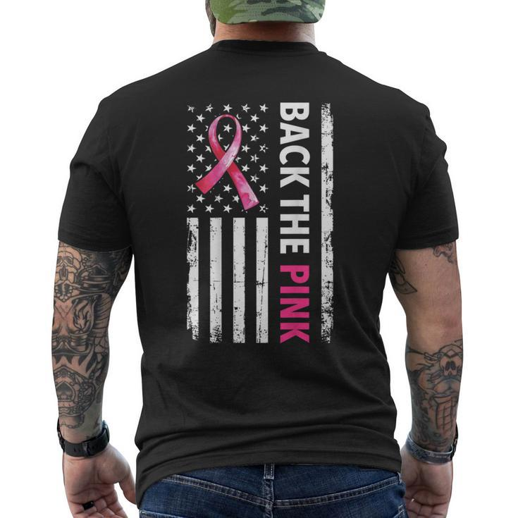 Back The Pink Ribbon Flag Breast Cancer Awareness On Back Men's T-shirt Back Print